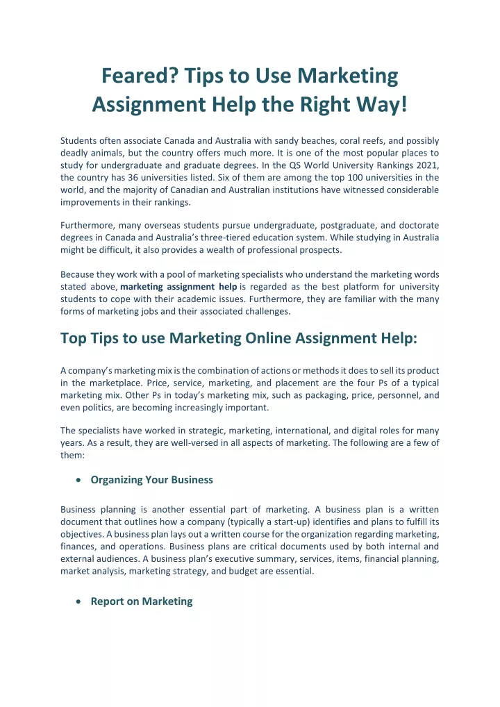 feared tips to use marketing assignment help