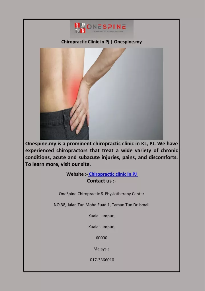 chiropractic clinic in pj onespine my