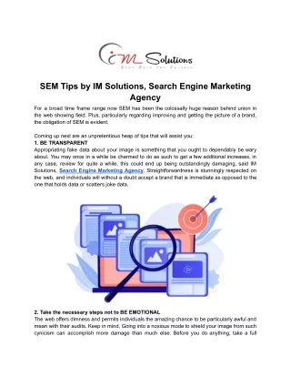 SEM Tips by IM Solutions, Search Engine Marketing Agency