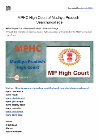MPHC High Court of Madhya Pradesh - Searchurcollege