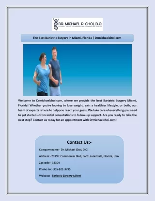 The Best Bariatric Surgery in Miami, Florida | Drmichaelchoi.com