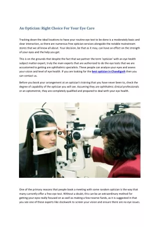 An Optician: Right Choice For Your Eye Care