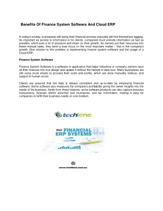 Benefits Of Finance System Software And Cloud ERP