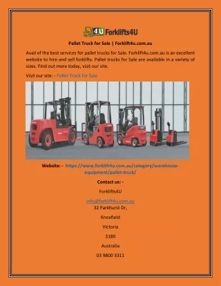 Pallet Truck For Sale  Forklift4u.com