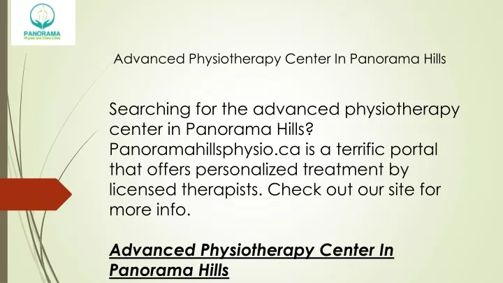 advanced physiotherapy center in panorama hills