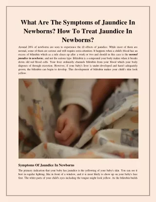 What Are The Symptoms of Jaundice In Newborns How To Treat Jaundice In Newborns