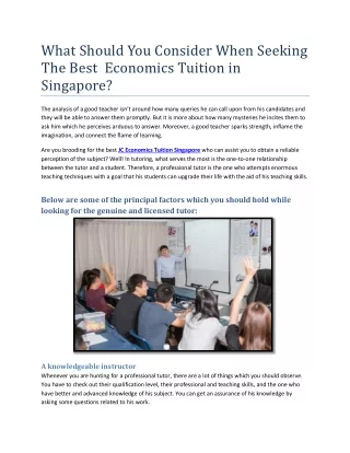 What Should You Consider When Seeking The Best  Economics Tuition in Singapore?