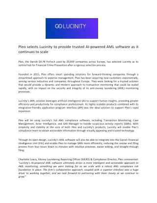 pleo selects lucinity to provide trusted