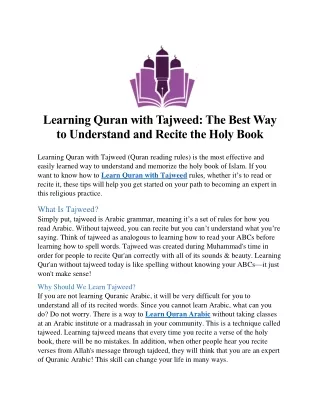 Learning Quran with Tajweed The Best Way to Understand and Recite the Holy Book
