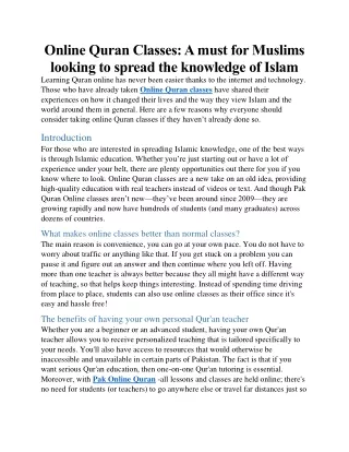 Online Quran Classes A must for Muslims looking to spread the knowledge of Islam