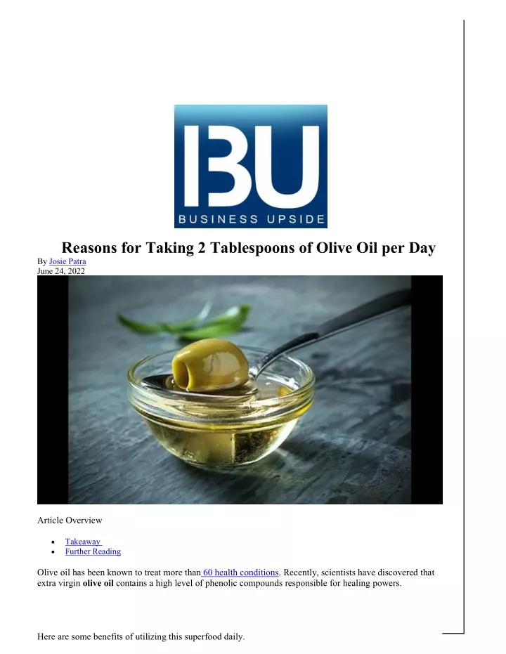 reasons for taking 2 tablespoons of olive