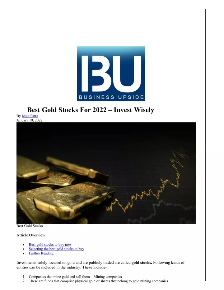 best gold stocks for 2022 invest wisely by josie