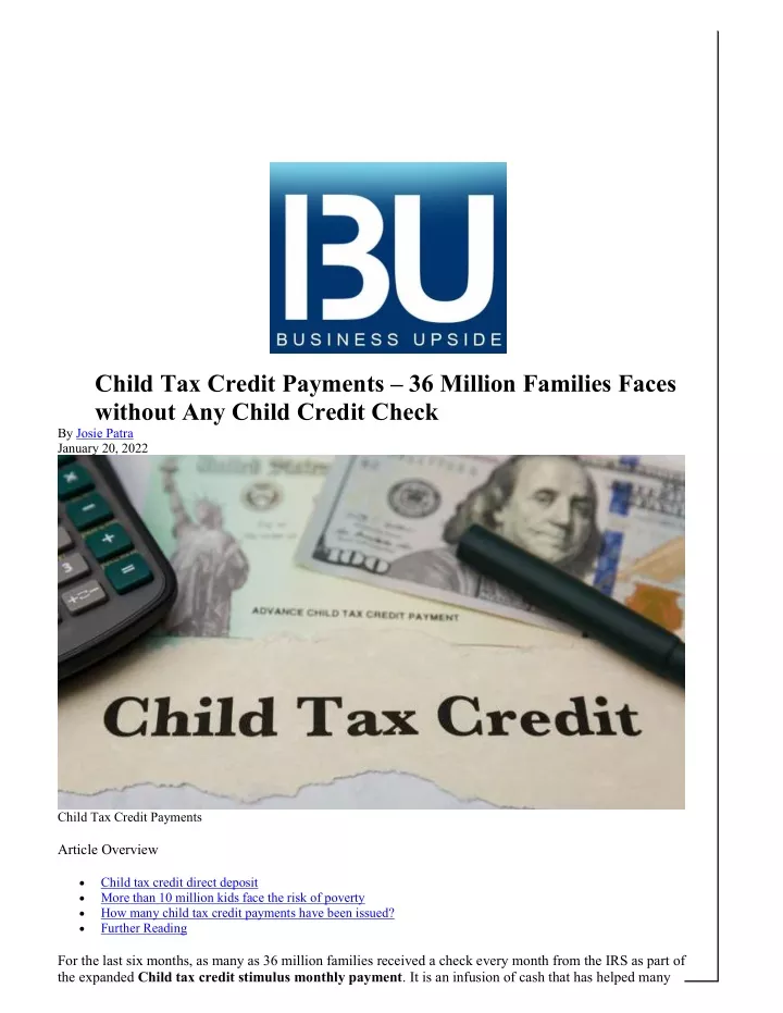 child tax credit payments 36 million families