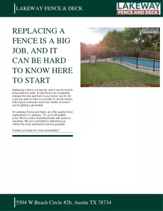 LAKEWAY FENCE & DECK - REPLACING A FENCE IS A BIG JOB, AND IT CAN BE HARD TO KNOW HERE TO START