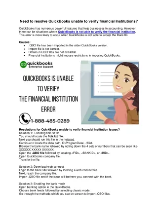 Need to resolve QuickBooks unable to verify financial Institutions