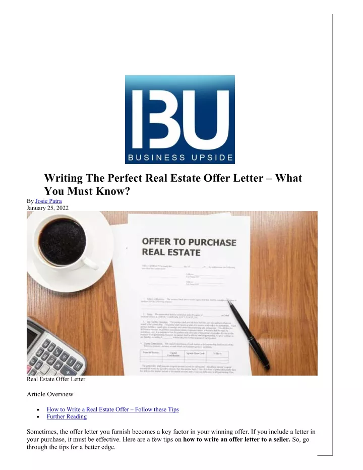 writing the perfect real estate offer letter what