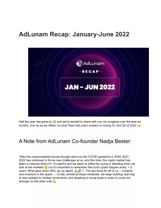 Recap of AdLunam for January–June 2022