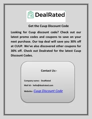 Get the Cuup Discount Code