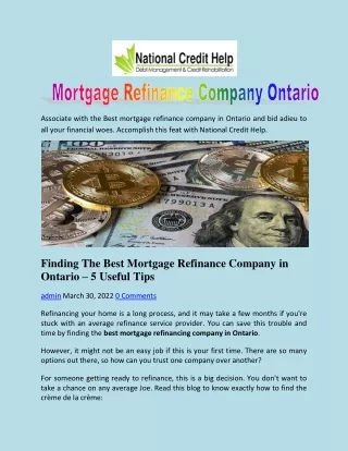 Mortgage Refinance Company  Ontario