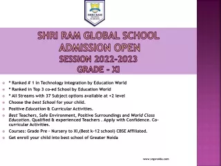 Shri Ram Global School Admission Open for Grade XI