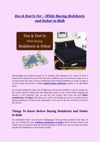 dos don ts for while buying bedsheets and dohar