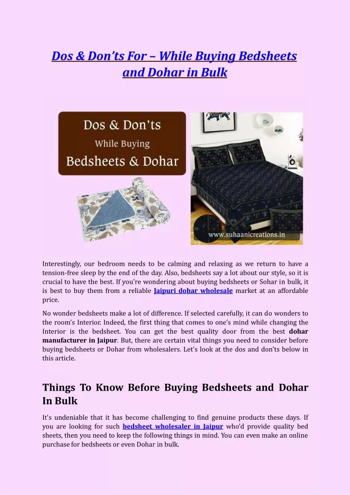 dos don ts for while buying bedsheets and dohar