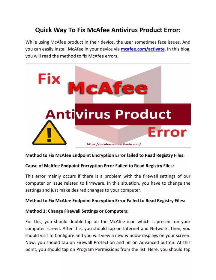 quick way to fix mcafee antivirus product error