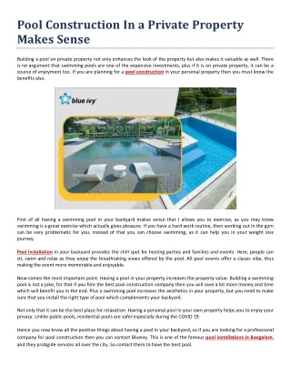 Pool Construction In a Private Property Makes Sense