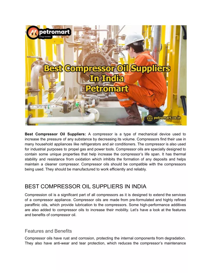 best compressor oil suppliers a compressor