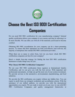 ISO 9001 Registration Service | International Quality Certification LLC