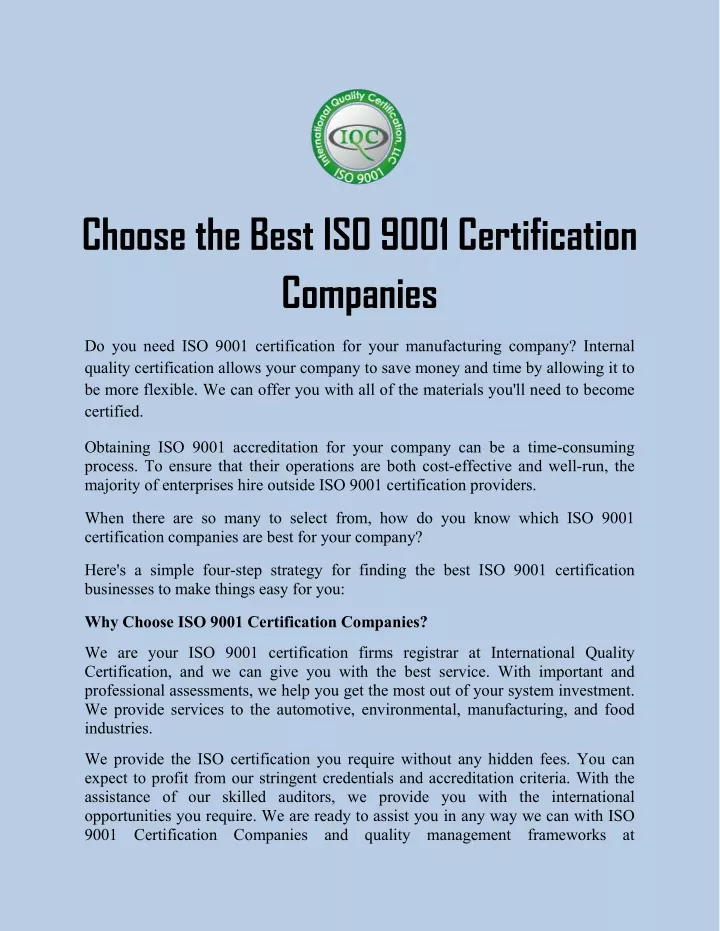 choose the best iso 9001 certification companies