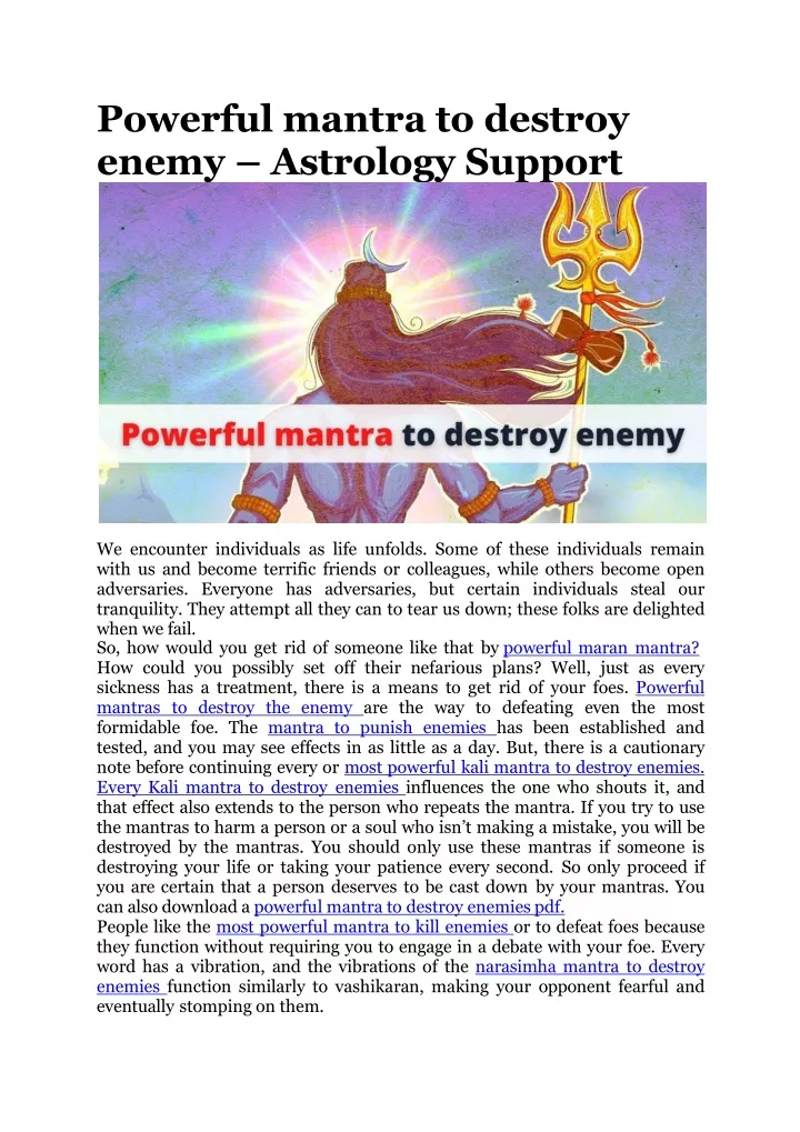 powerful mantra to destroy enemy astrology support