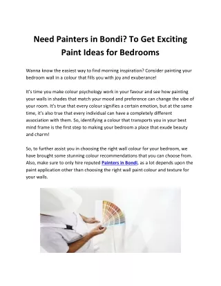 Need Painters in Bondi? To Get Exciting Paint Ideas for Bedrooms