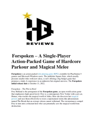forspoken a single player action packed game