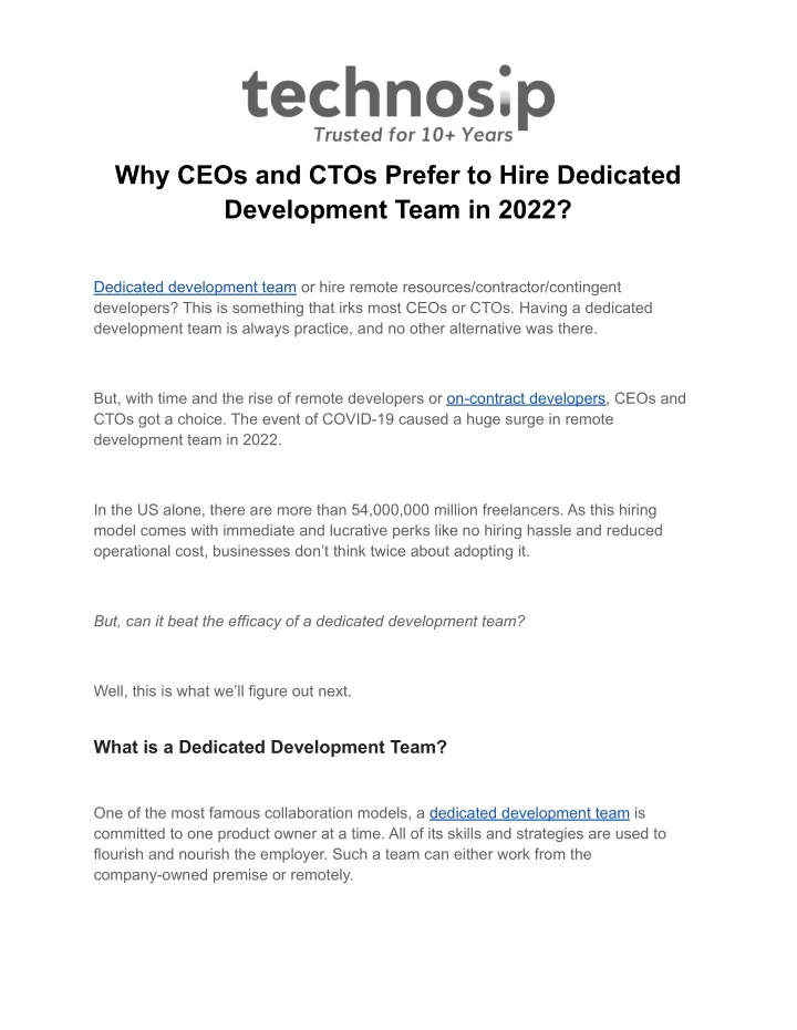 why ceos and ctos prefer to hire dedicated