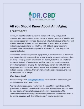 all you should know about anti aging treatment