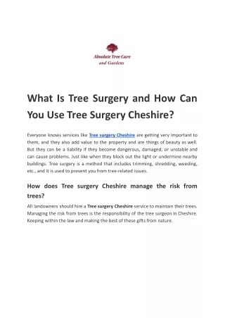 What Is Tree Surgery and How Can You Use Tree Surgery Cheshire?