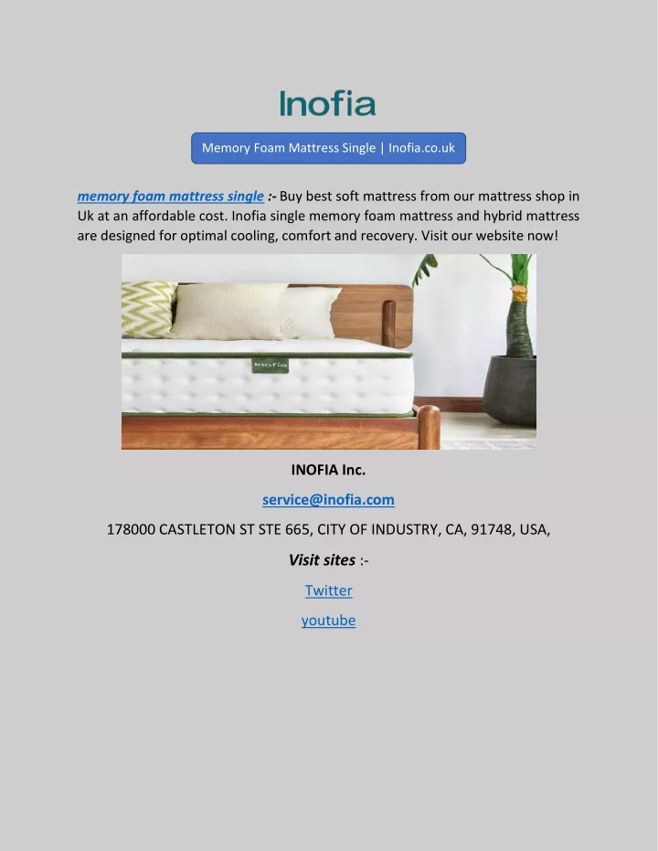 memory foam mattress single inofia co uk