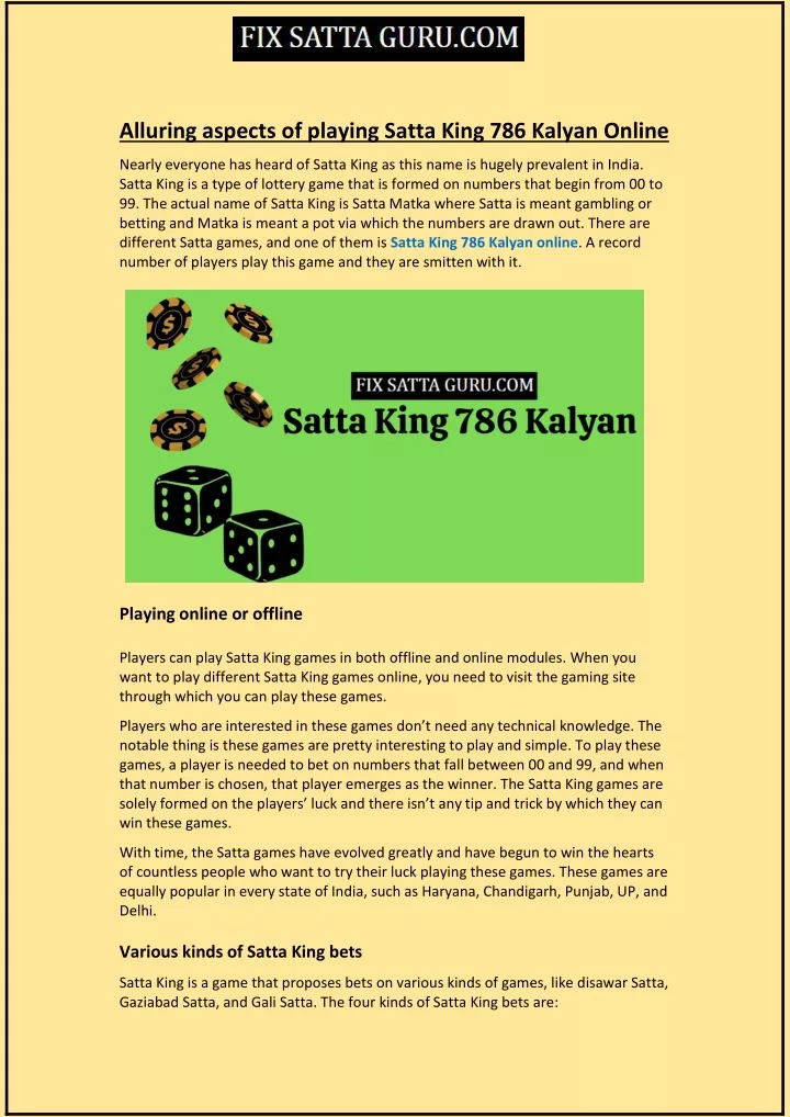 alluring aspects of playing satta king 786 kalyan