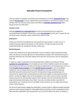 Specialty Finance Ecosystems