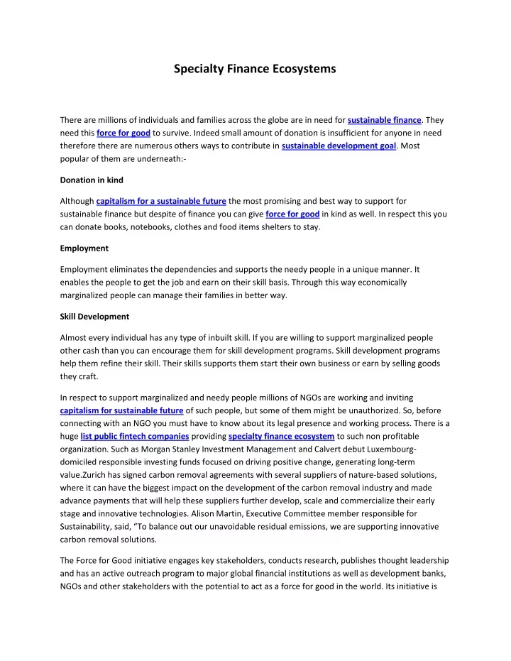 specialty finance ecosystems