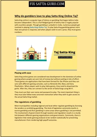 Why do gamblers love to play Satta King Online Taj?