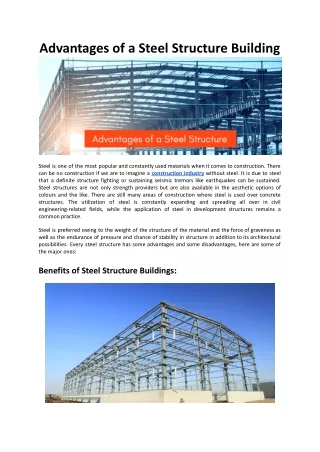 Advantages of a Steel Structure Building - Bansal Roofing