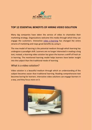 top 12 essential benefits of hiring video solution