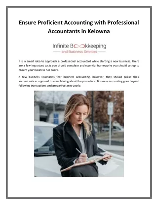 Ensure Proficient Accounting with Professional Accountants in Kelowna