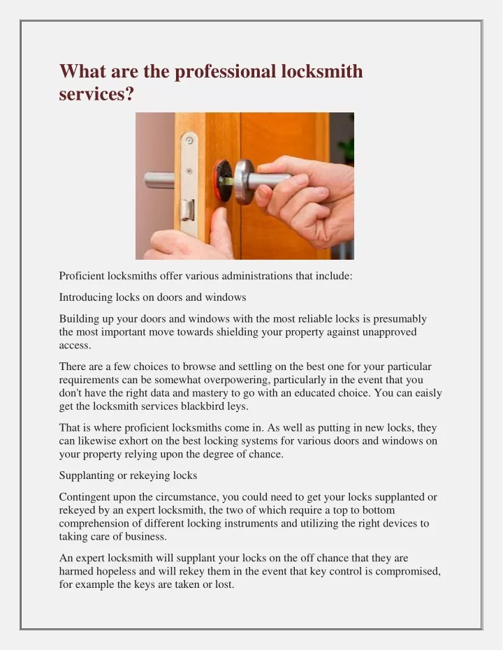 what are the professional locksmith services