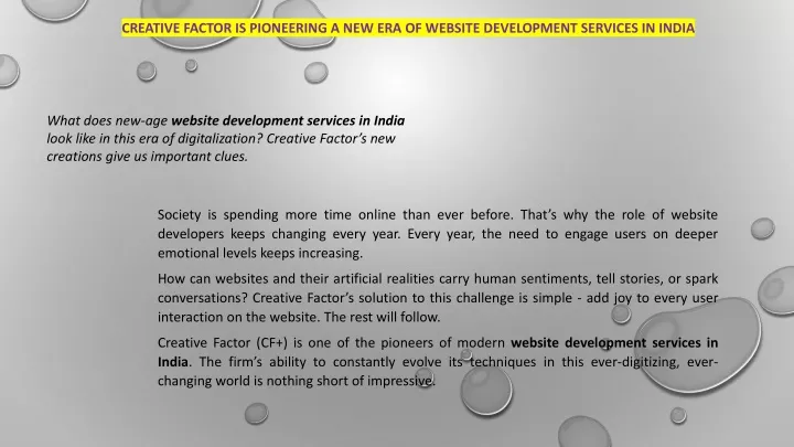 creative factor is pioneering