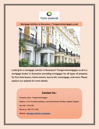 Mortgage Solicitor In Nuneaton | Tomgarviemortgages.co.uk