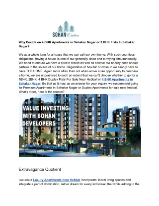 Why Decide on 4 BHK Apartments in Sahakar Nagar or 3 BHK Flats In Sahakar Nagar