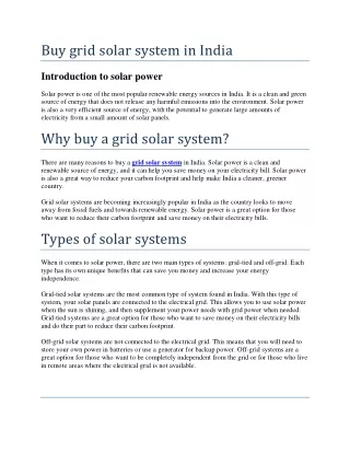 Buy grid solar system in India